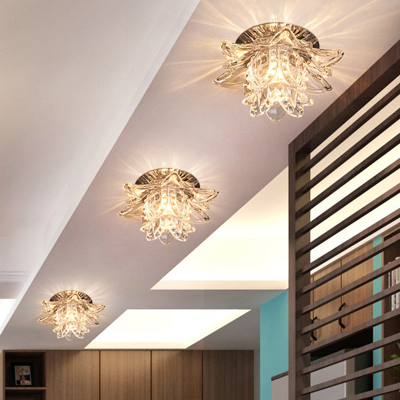 Modern Crystal Flush Mount LED Ceiling Lamp for Hallways - Clear Flower Design