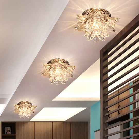 Modern Crystal Flush Mount LED Ceiling Lamp for Hallways - Clear Flower Design