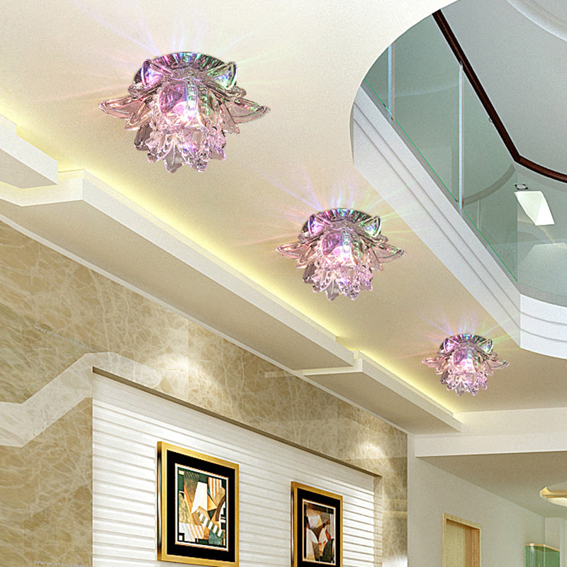 Modern Crystal Flush Mount LED Ceiling Lamp for Hallways - Clear Flower Design