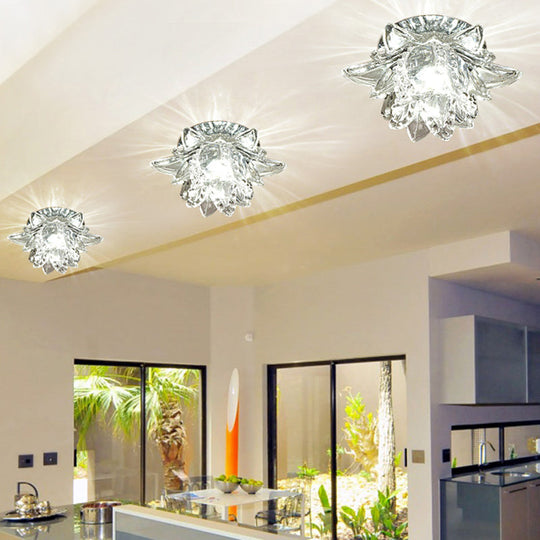 Modern Crystal Flush Mount LED Ceiling Lamp for Hallways - Clear Flower Design