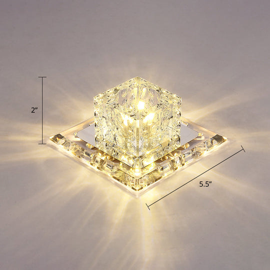 Modern Crystal LED Flush-Mount Entryway Ceiling Lamp - Clear