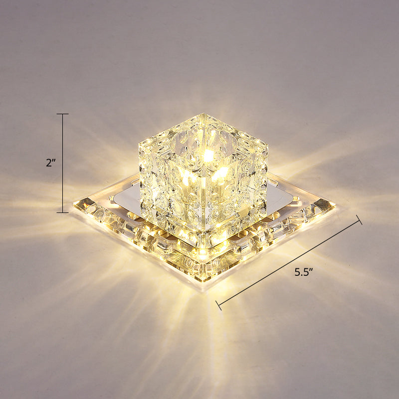 Modern Crystal Led Flush-Mount Entryway Ceiling Lamp - Clear / Warm