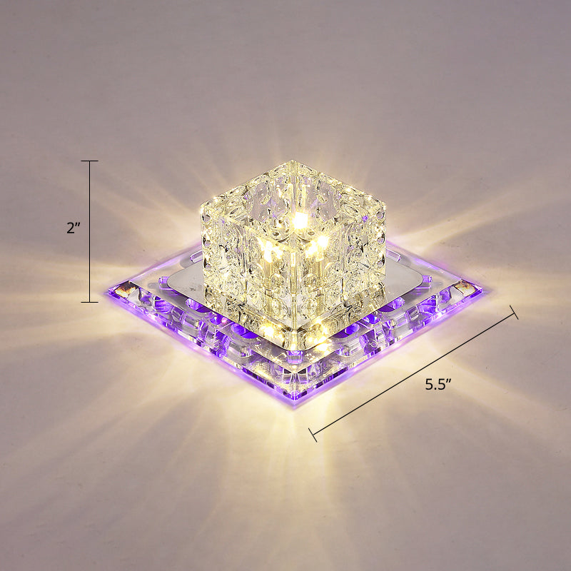 Modern Crystal LED Flush-Mount Entryway Ceiling Lamp - Clear