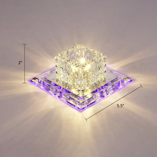 Modern Crystal Led Flush-Mount Entryway Ceiling Lamp - Clear / Purple