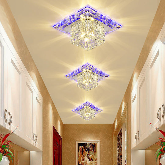 Modern Crystal LED Flush-Mount Entryway Ceiling Lamp - Clear