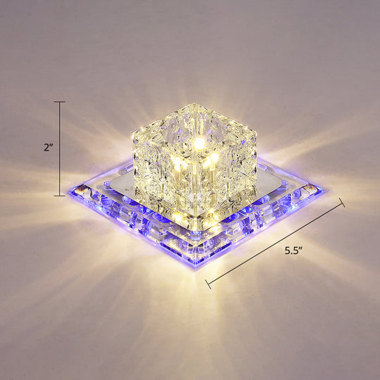 Modern Crystal Led Flush-Mount Entryway Ceiling Lamp - Clear / Blue