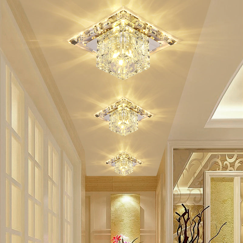 Modern Crystal LED Flush-Mount Entryway Ceiling Lamp - Clear