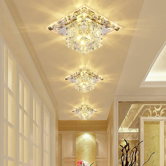 Modern Crystal LED Flush-Mount Entryway Ceiling Lamp - Clear