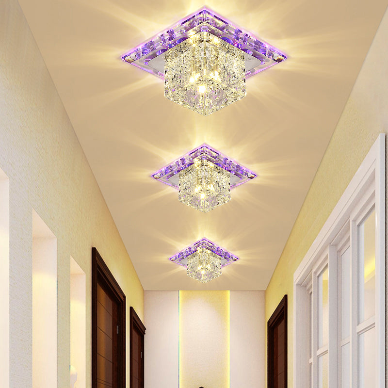 Modern Crystal LED Flush-Mount Entryway Ceiling Lamp - Clear