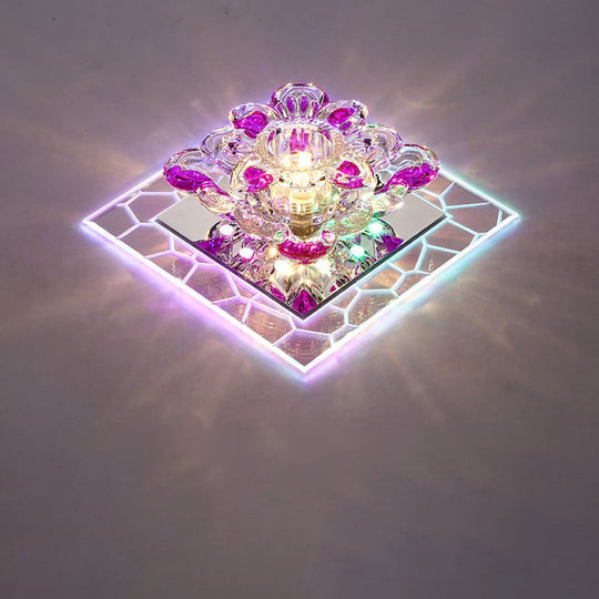 Modern Stainless Steel Led Flush Mount Ceiling Light With Clear Flower Crystal Square Spotlight S