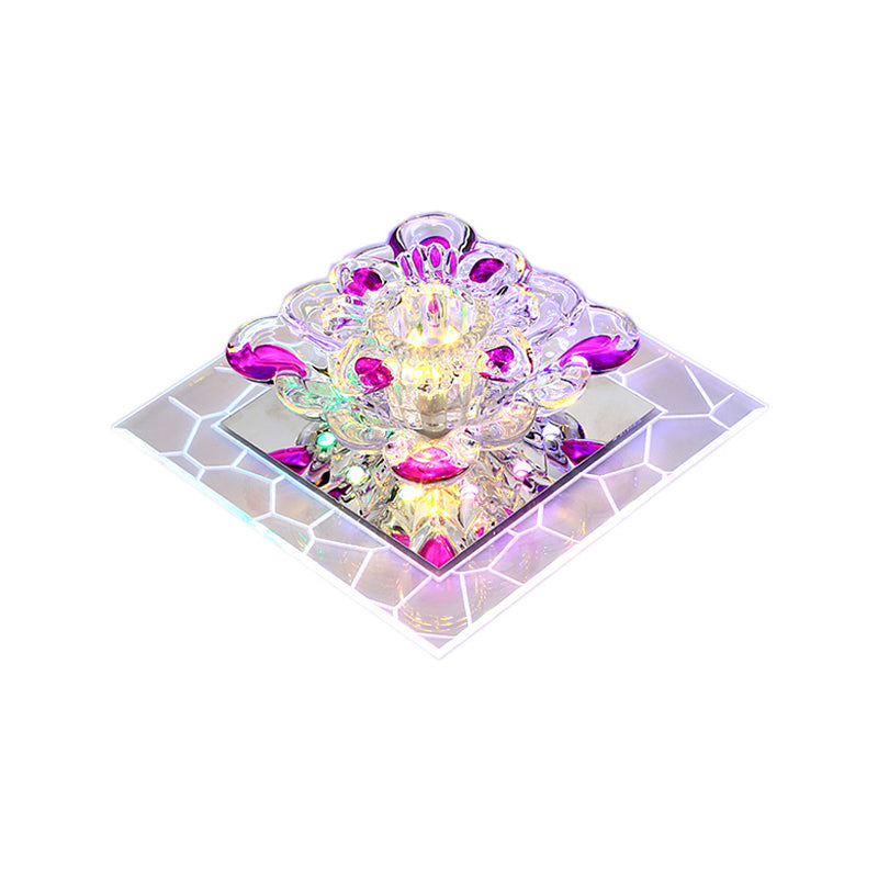 Modern Stainless Steel LED Flush Mount Ceiling Light with Clear Flower Crystal Square Spotlight s for Aisle