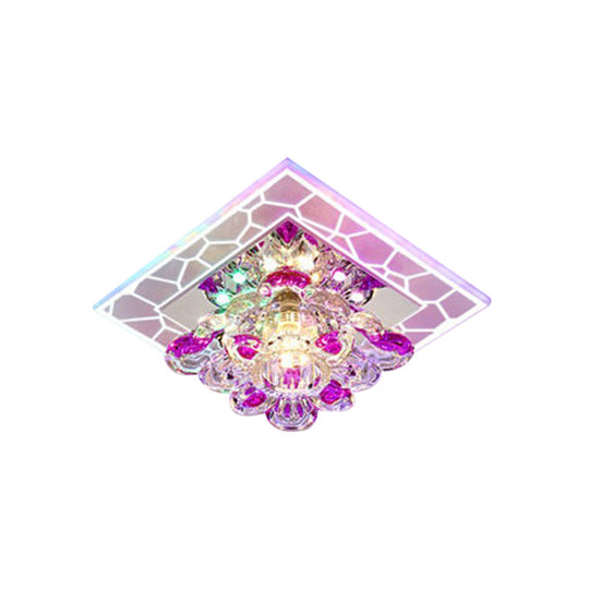 Modern Stainless Steel Led Flush Mount Ceiling Light With Clear Flower Crystal Square Spotlight S