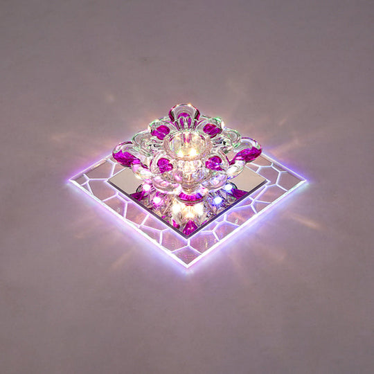 Modern Acrylic Square LED Flush Mount with Crystal Flower Shade