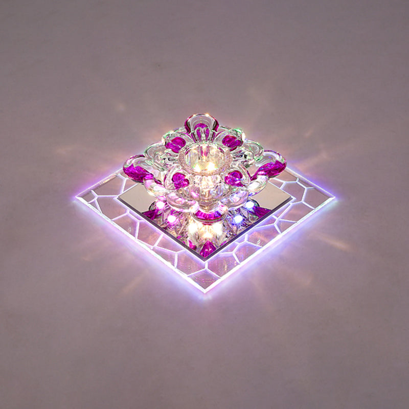 Modern Acrylic Square Led Flush Mount With Crystal Flower Shade Clear / Multi Color