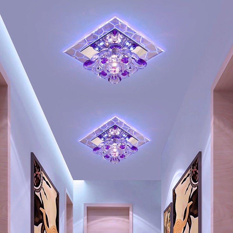 Modern Acrylic Square LED Flush Mount with Crystal Flower Shade