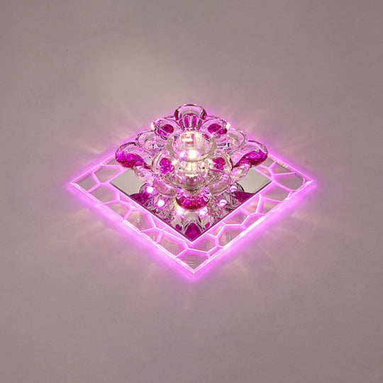 Modern Acrylic Square LED Flush Mount with Crystal Flower Shade