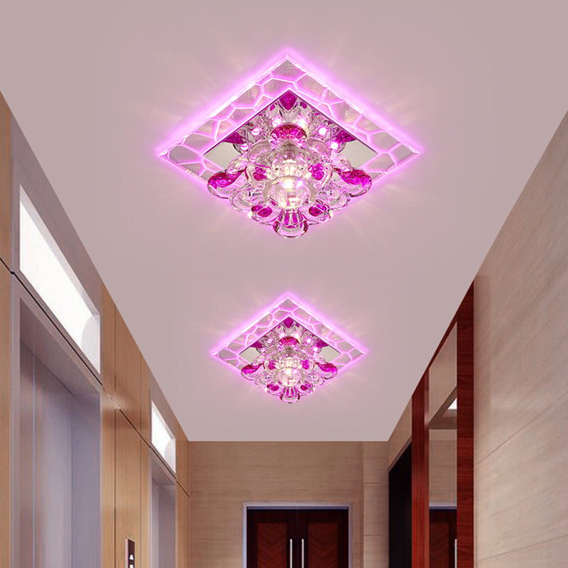 Modern Acrylic Square LED Flush Mount with Crystal Flower Shade