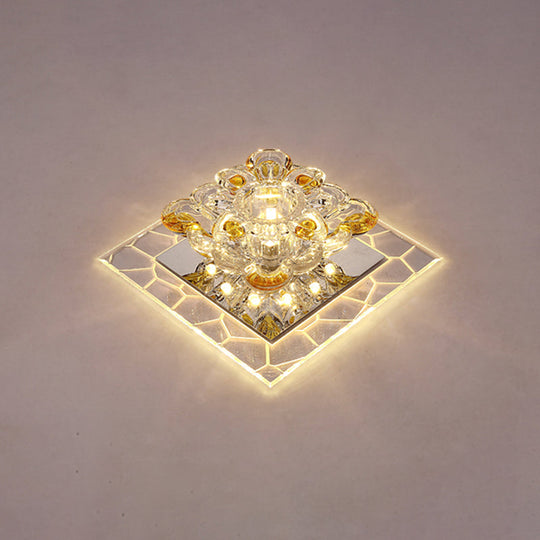 Modern Acrylic Square LED Flush Mount with Crystal Flower Shade