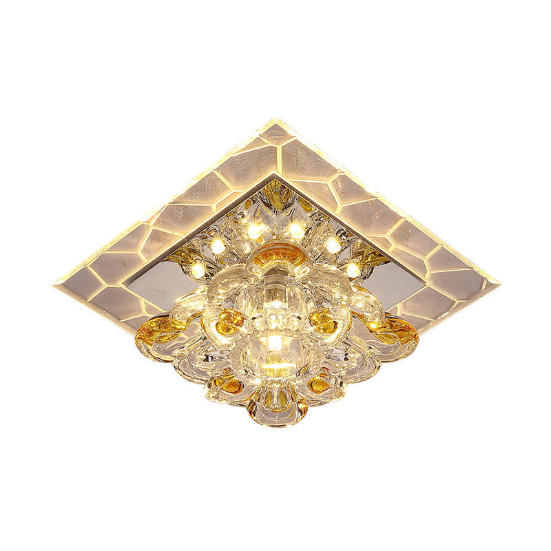 Modern Acrylic Square LED Flush Mount with Crystal Flower Shade