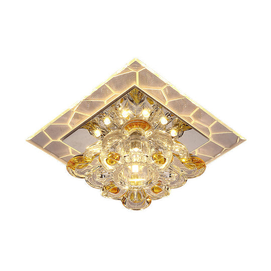 Modern Acrylic Square Led Flush Mount With Crystal Flower Shade