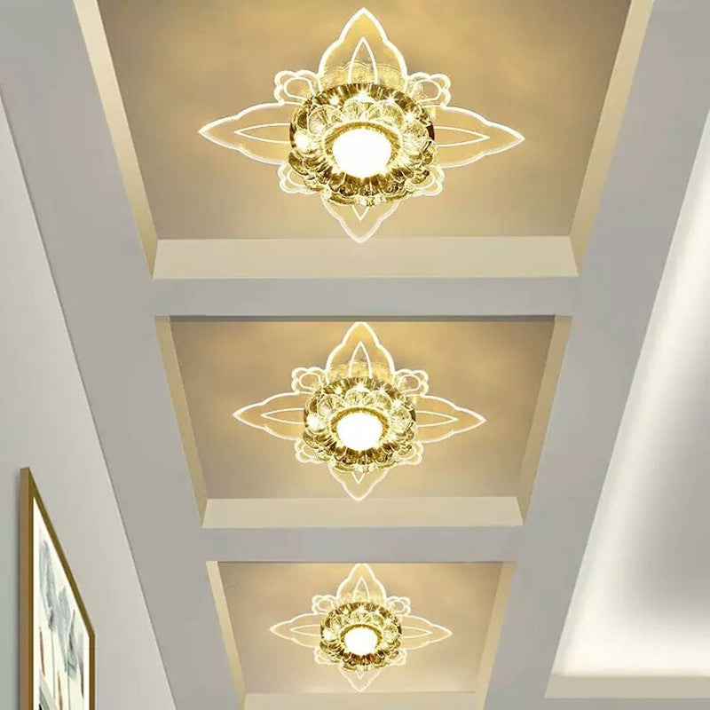 Contemporary Floral Crystal LED Flushmount Ceiling Light - Clear, Perfect for Hallways