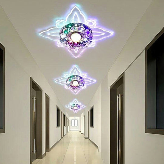 Contemporary Floral Crystal LED Flushmount Ceiling Light - Clear, Perfect for Hallways