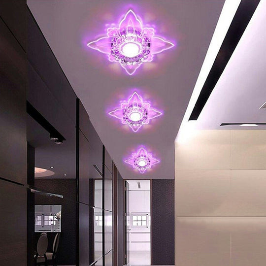 Contemporary Floral Crystal LED Flushmount Ceiling Light - Clear, Perfect for Hallways