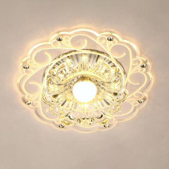 Modern Crystal Ceiling Lamp: Elegant Floral Swirls Design Clear Flush Mount Light For Entryway /