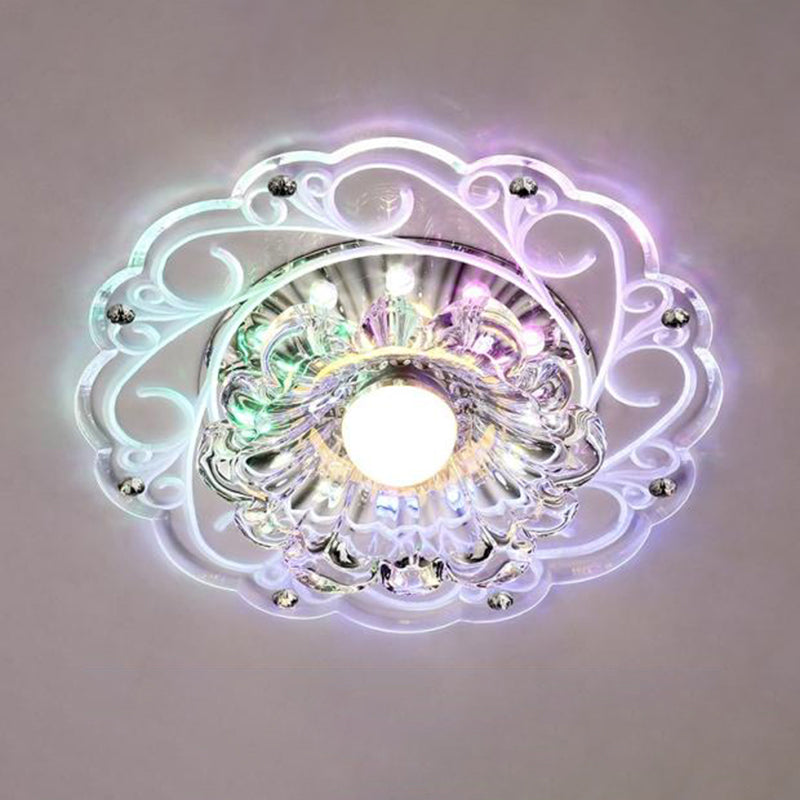 Modern Crystal Ceiling Lamp: Elegant Floral Swirls Design Clear Flush Mount Light For Entryway /