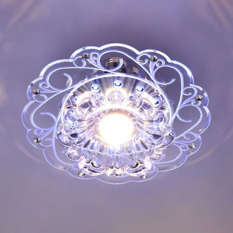 Modern Crystal Ceiling Lamp: Elegant Floral Swirls Design Clear Flush Mount Light For Entryway /