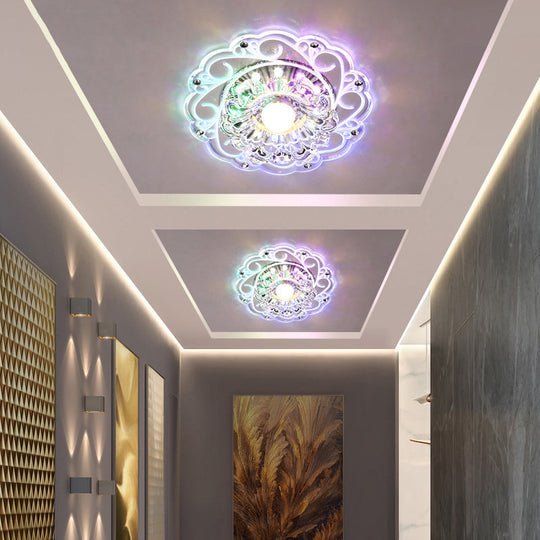 Modern Crystal Ceiling Lamp: Elegant Floral Swirls Design Clear Flush Mount Light For Entryway