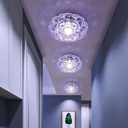 Modern Crystal Ceiling Lamp: Elegant Floral Swirls Design Clear Flush Mount Light For Entryway