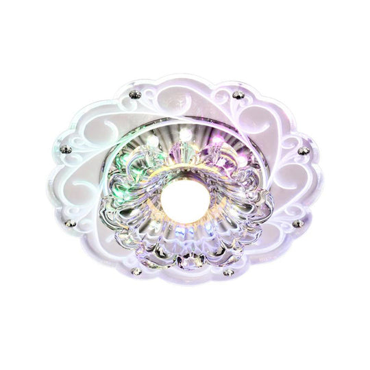 Modern Crystal Ceiling Lamp: Elegant Floral Swirls Design Clear Flush Mount Light For Entryway