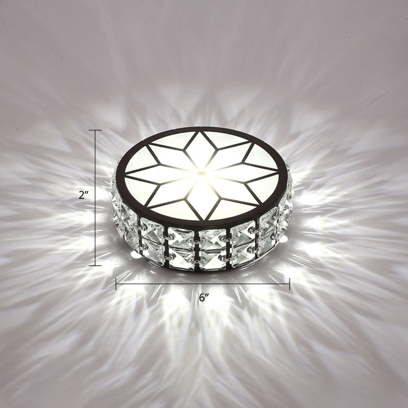 Minimalist Black Metal Round LED Ceiling Spotlight with Crystal Inserts - Flush Mount Lighting