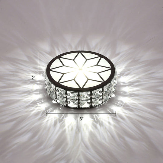 Minimalist Black Metal Round Led Ceiling Spotlight With Crystal Inserts - Flush Mount Lighting