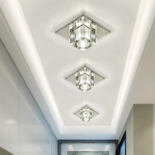 Crystal Block LED Ceiling Light - Stainless Steel Flush Mount