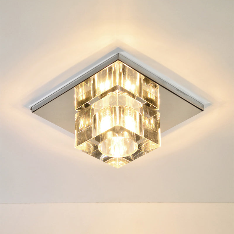 Crystal Block LED Ceiling Light - Stainless Steel Flush Mount