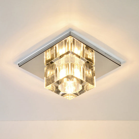 Crystal Block LED Ceiling Light - Stainless Steel Flush Mount