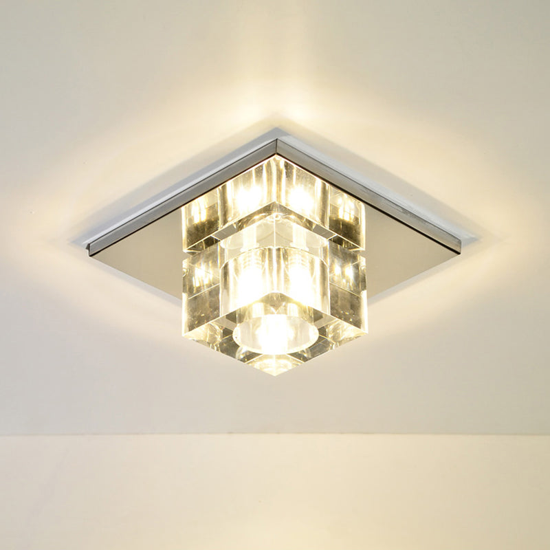 Crystal Block LED Ceiling Light - Stainless Steel Flush Mount