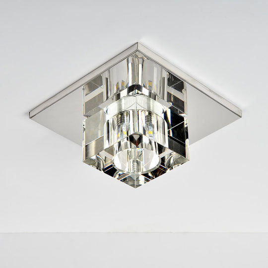 Crystal Block LED Ceiling Light - Stainless Steel Flush Mount