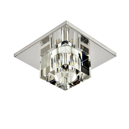 Crystal Block LED Ceiling Light - Stainless Steel Flush Mount