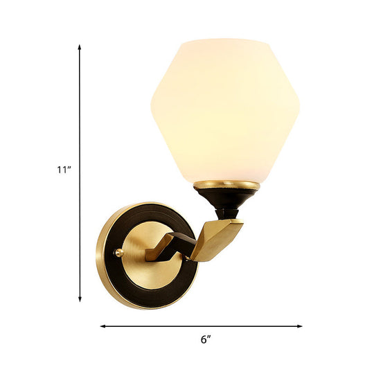 Black-Gold Geometric Sconce Light With Antique Ivory Glass For Bedroom