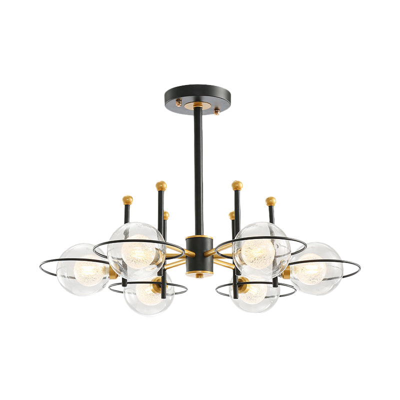 Modern Sputnik Metal Chandelier Light with Clear Glass Ball Shades - 3/6 Lights, Black LED, Ceiling Hanging Fixture