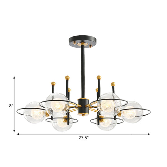 Modern Sputnik Metal Chandelier Light with Clear Glass Ball Shades - 3/6 Lights, Black LED, Ceiling Hanging Fixture