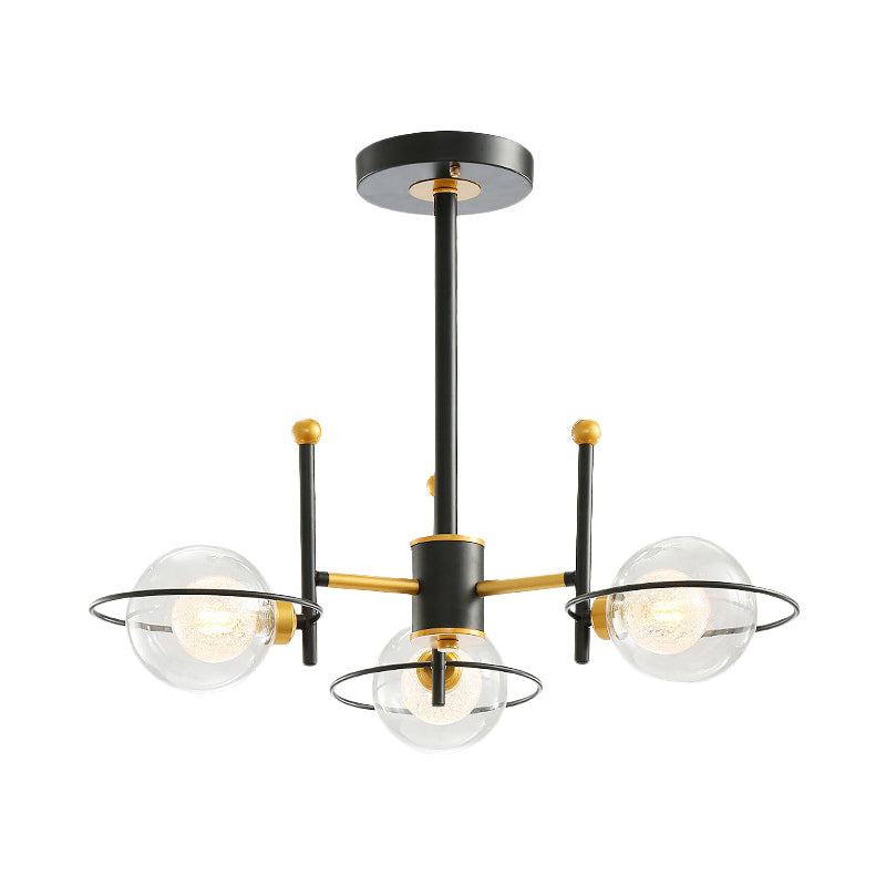 Modern Sputnik Metal Chandelier With Clear Glass Shade - Black Led Ceiling Light Fixture (3/6