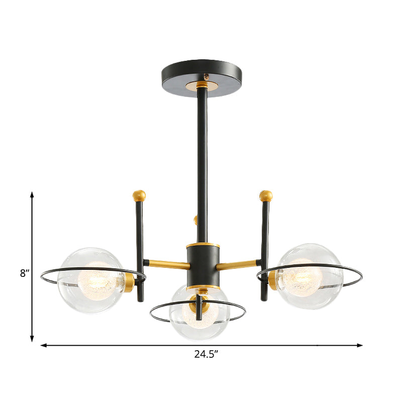 Modern Sputnik Metal Chandelier With Clear Glass Shade - Black Led Ceiling Light Fixture (3/6