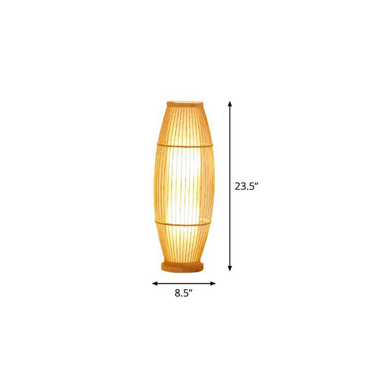 Modern Wood Floor Lamp With Oval Bamboo Cage Shade - 1-Head Living Room Light / 23.5