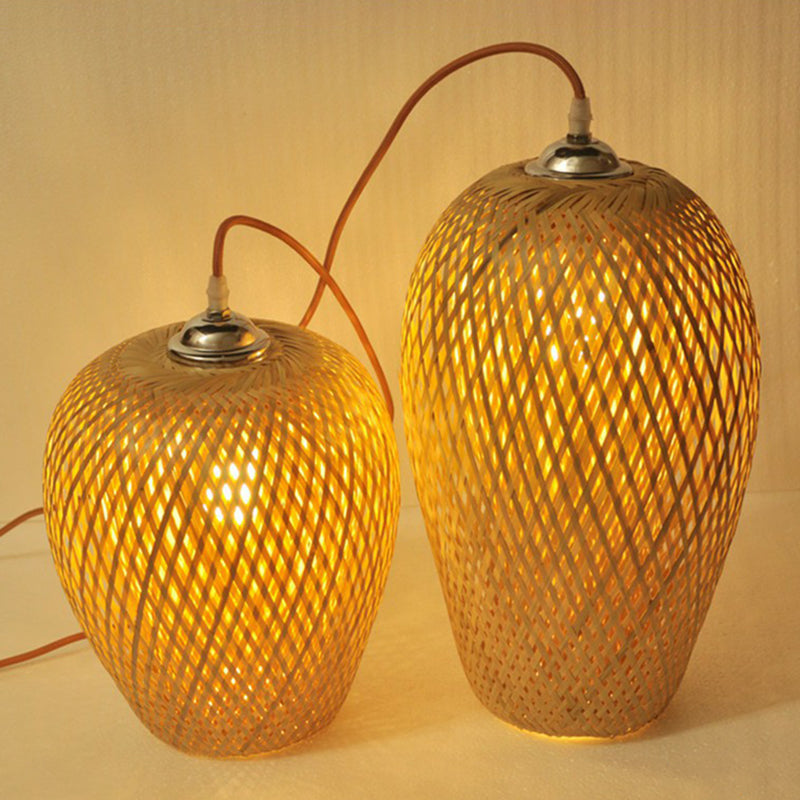 Chinese Hand-Woven Bamboo Pendant Light - Beige