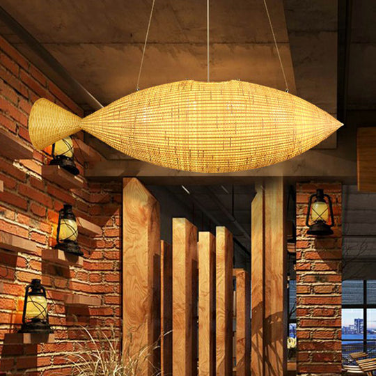 Fish-Shaped Bamboo Pendant Light For Asian-Inspired Dining Rooms In Beige