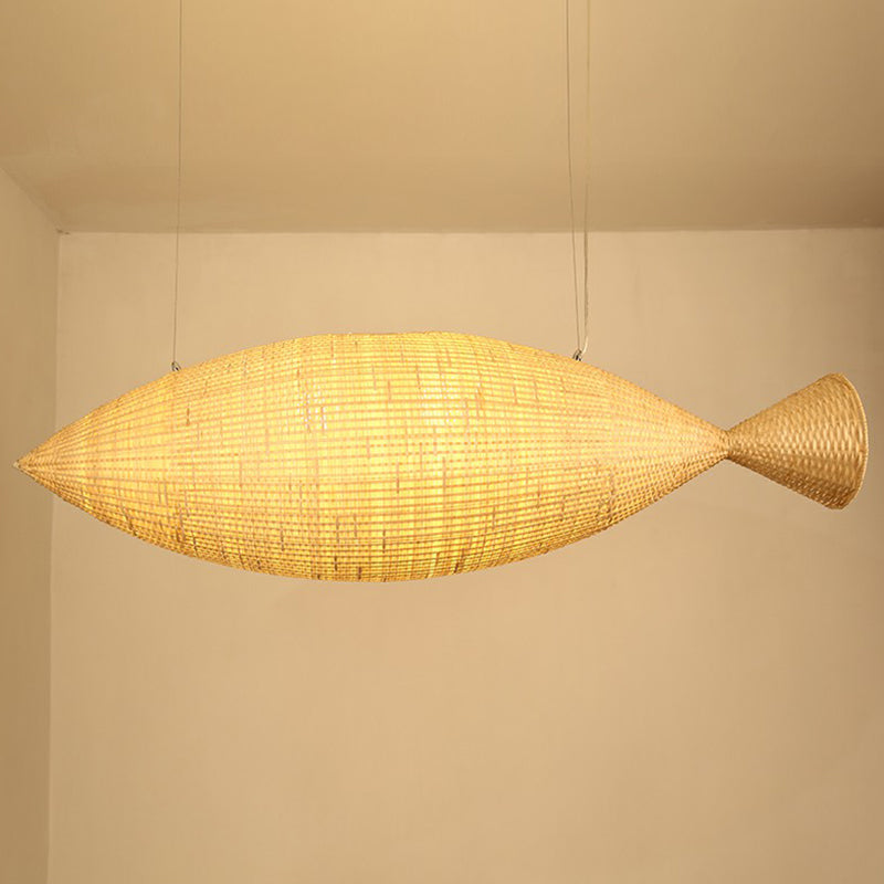 Fish-Shaped Bamboo Pendant Light For Asian-Inspired Dining Rooms In Beige